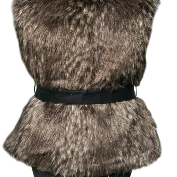 Cache Gray White Black Fox Faux Fur Removable Lthr Belt Jacket Vest Top $228 NWT - Picture 6 of 7